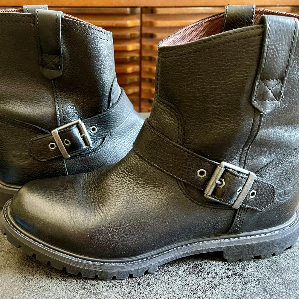 Timberland Black Leather Pull-On Waterproof Moto Boot